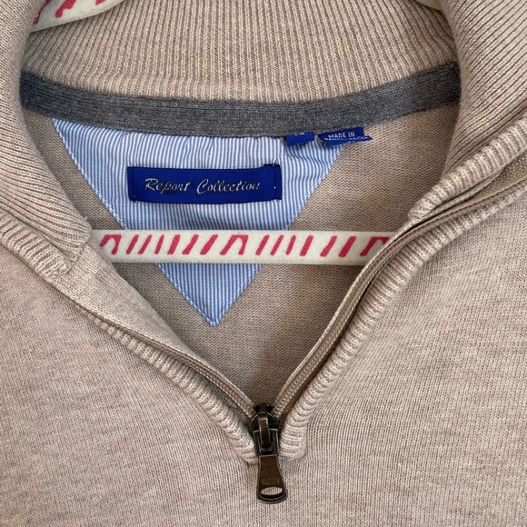Report Collection Men’s Beige Pullover Sweater with Quarter Zip - Picture 4 of 6